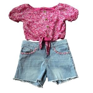 Denim Short and Floral Top Set